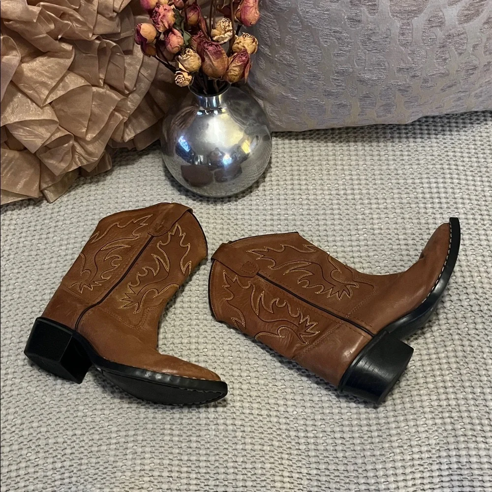 Old West Tan Light Brown Leather Kids Western Cowboy Boots 12.5 (little boy)